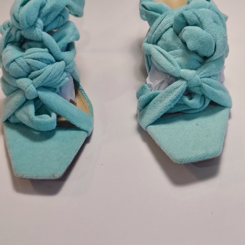 NWNB Fashion Nova Turquoise Knot-Detail Heeled Sandals Size 11M - Picture 6 of 11